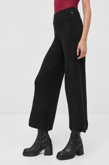 Kalhoty se směsi vlny Guess dámské, černá barva, jednoduché, high waist