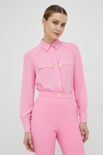 Košile Elisabetta Franchi dámská, růžová barva, regular, s klasickým límcem