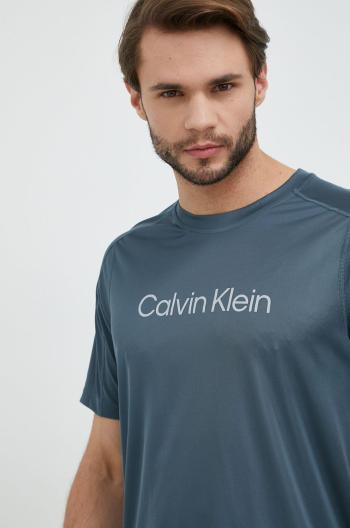 Tréninkové tričko Calvin Klein Performance šedá barva, s potiskem