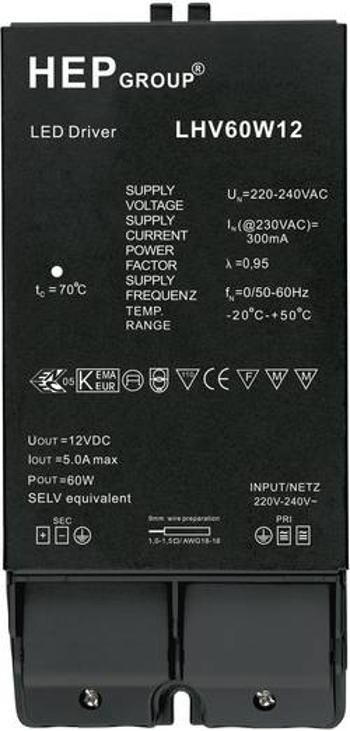 Ovladač LED osvětlení, 60 W, 12 V, LHV60W12