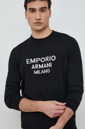 Vlněný svetr Emporio Armani pánský, černá barva, lehký