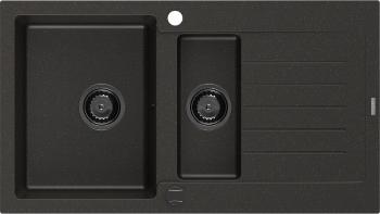 MEXEN/S Matias granitový dřez 1.5 s odkapávačem 900x505 mm, černá/zlatá metalik,+ černý sifon 6502901505-75-B