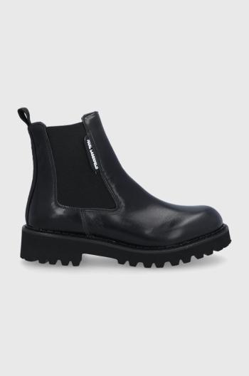 Kožené kotníkové boty Karl Lagerfeld dámské, černá barva, na plochém podpatku