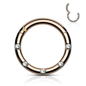 Šperky4U Zlacený piercing kruh segment, čiré kameny, 1,2 x 8 mm - K01058-RD