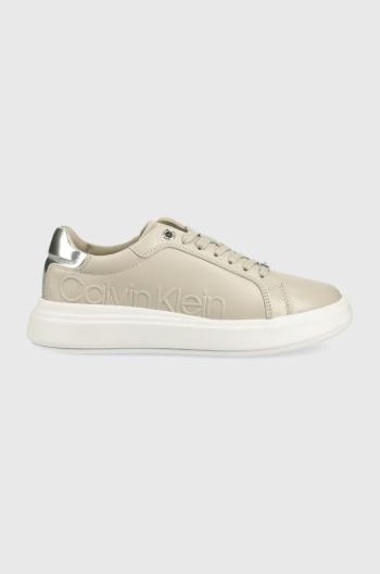Kožené sneakers boty Calvin Klein šedá barva