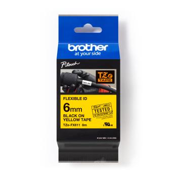 Brother TZ-FX611 / TZe-FX611 Pro Tape, 6mm x 8m, černý tisk/žlutý podklad, originální páska