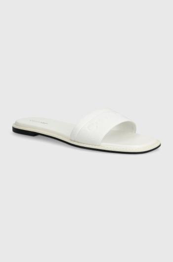 Pantofle Calvin Klein FLAT SLIDE HE dámské, bílá barva, HW0HW01989