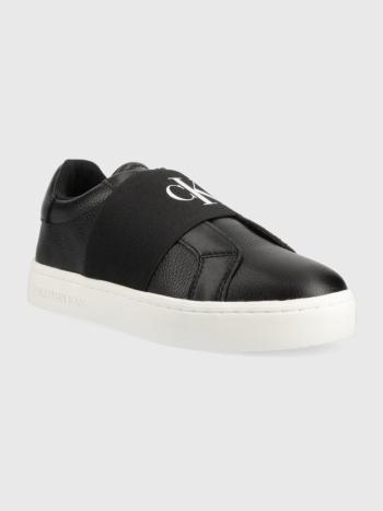 Calvin Klein dámské černé kožené tenisky CLASSIC CUPSOLE RIBBON LTH - 37 (BDS)