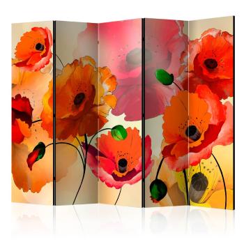 Paraván Velvet poppies Dekorhome 225x172 cm (5-dílný)