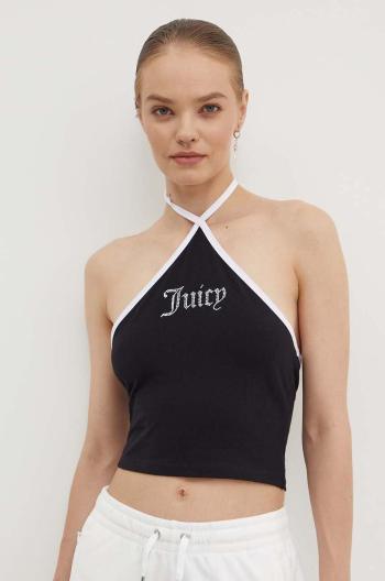 Top Juicy Couture CONTRAST CROSS OVER HALTER TOP dámský, černá barva, JCWCT24304