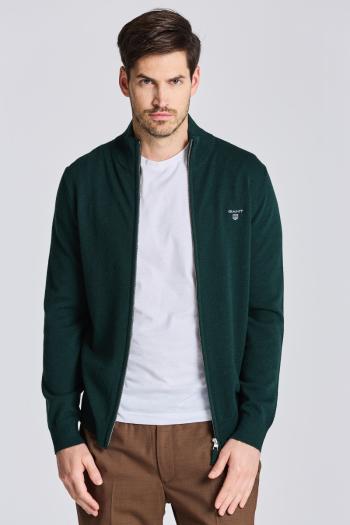 SVETR GANT MD. EXTRAFINE LAMBSWOOL ZIP CARD. TARTAN GREEN