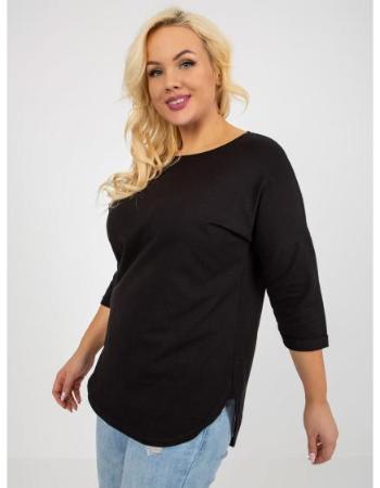 Dámská halenka delší plus size basic s 3/4 rukávy černá 