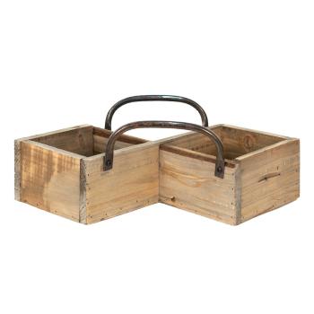 Dřevěný dekorační box s kovovými uchy - 38*22*9 cm 6H2196