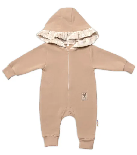 Baby Nellys Teplákový overal s kapucí a volánkem, New Bunny,cappuccino, 62