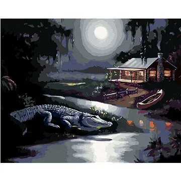 Zuty - Malování podle čísel - ALIGÁTOR NA BŘECHU A CHATA ZA ÚPLŇKU (D. RUSTY RUST), 80x100 cm, vypnu (HRAmmb04007nad)