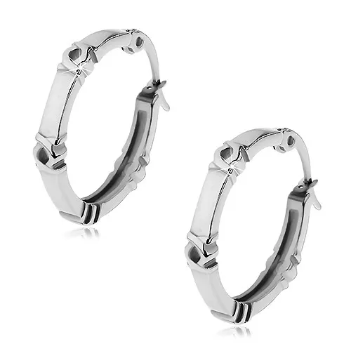 Lesklé náušnice - kruhy s kreolským motivem, stříbrná barva