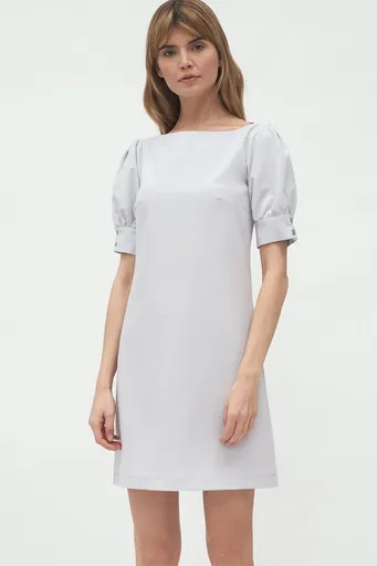 Světle šedé šaty s nabíranými rukávy S166