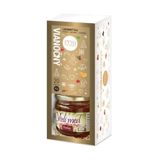 Fytopharma Dárková kazeta Vánoční čaj 20 sáčků + květový med 250 g