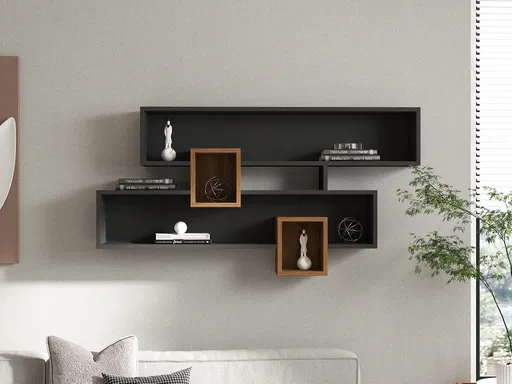 Nástěnná police Karen - Walnut, Anhtacite