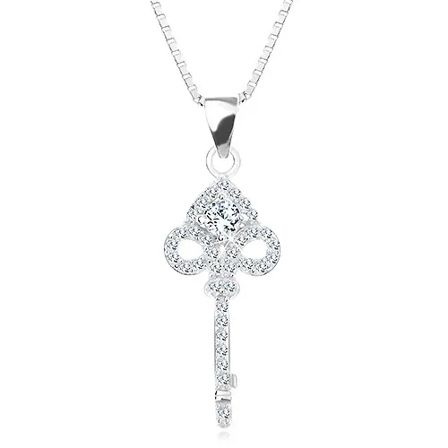 Náhrdelník ze stříbra 925, řetízek a přívěsek - vyřezávaný klíček, zirkony