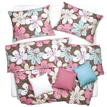 SCANquilt povlečení SATÉN flower bed hnědorůžová (29256)