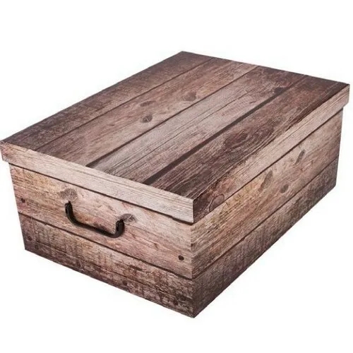 Úložný box s víkem Wood, šedá, 51 x 37 x 24 cm