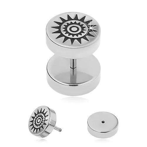 Falešný ocelový piercing do ucha - černé ohnivé slunce