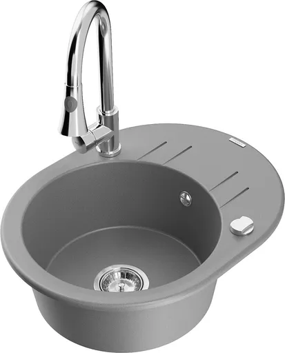 MEXEN/S Kevin granitový dřez 1 s odkapávačem včetně baterie Elia, šedá 6517-71-670101-00