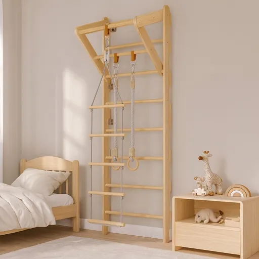 Dětské žebřiny s doplňky do interiéru, dřevo, 210 cm