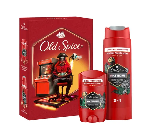 Old Spice Xmass sada Wolfthorn tuhý deodorant a sprchový gel 50 ml + 250 ml