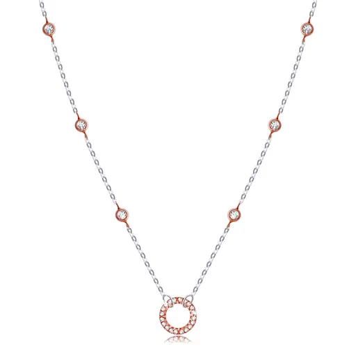 Stříbrný 925 náhrdelník - kroužek se zirkony, kulaté objímky, mědená barva