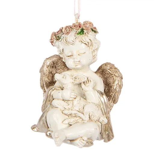 Béžovo-zlatá antik vánoční závěsná dekorace andílek Angel - 5*4*6 cm Clayre & Eef