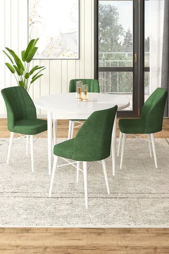 Dining Table & Chairs Set (5 Pieces) Rox - White, Khaki