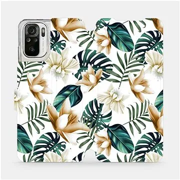 Flipové pouzdro na mobil Xiaomi Redmi Note 10 - MC07P Zlatavé květy a zelené listy (5903516658770)