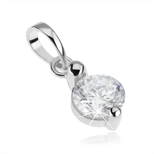 Stříbrný přívěsek 925, kulatý broušený zirkon čiré barvy