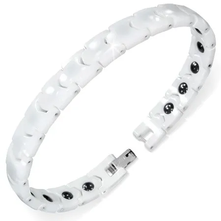 Keramický náramek na ruku bílé barvy, magnetické kuličky