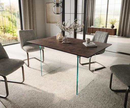 Jídelní stůl Edge 140x90 sklo antická hnědá podnož sklo