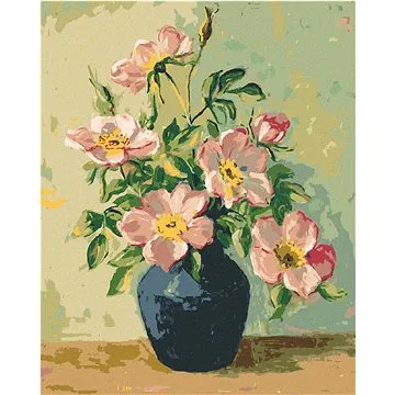 Zuty - Malování podle čísel - RŮŽOVÉ KVĚTINY V MODRÉ VÁZE, 80x100 cm, vypnuté plátno na rám (HRAmmb11737nad)