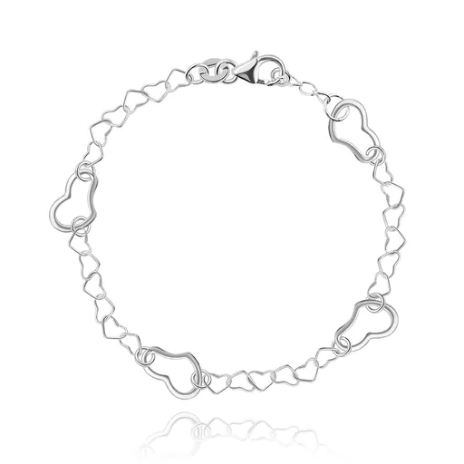 Stříbrný náramek 925 - lesklá srdíčková očka