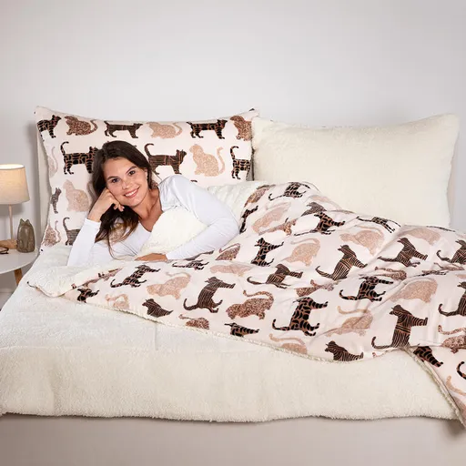 Prošívaná beránková souprava KOČKY 2 ks