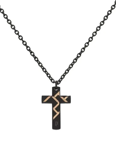 Police Černý ocelový náhrdelník s křížkem Munnar PJ26478PSBR01