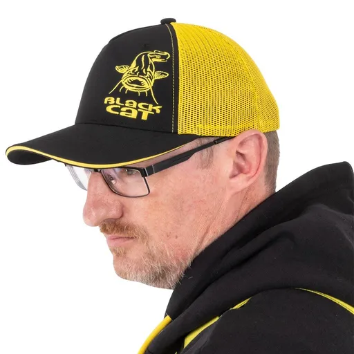 Black Cat Kšiltovka Black and Yellow Trucker Cap,Black Cat Kšiltovka Black and Yellow Trucker Cap
