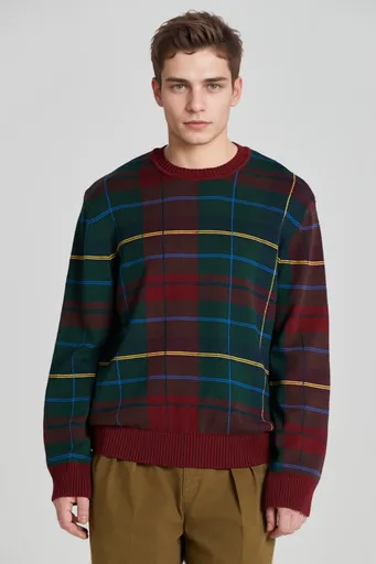 SVETR GANT TARTAN JACQUARD C-NECK PLUMPED RED