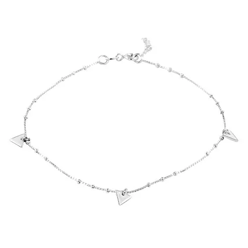 Náramek na kotník, stříbro 925, tři trojúhelníky na hranatém řetízku s kuličkami