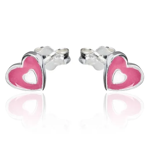 Náušnice ze stříbra 925 - růžovo-bílé srdce, puzetky
