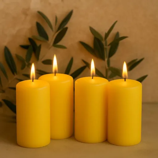 Žlutá parafínová svíčka 15 cm, 65 h hoření, sada 4 ks