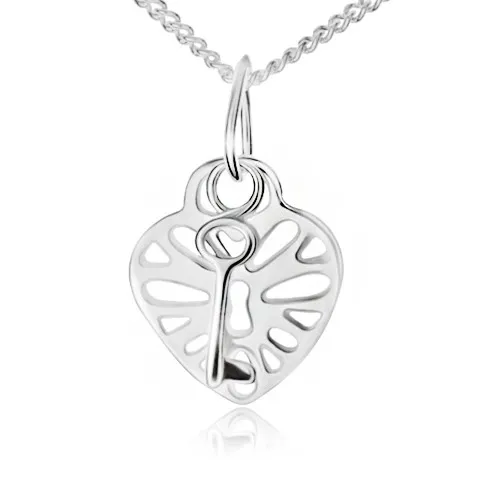 Náhrdelník ze stříbra 925, vyřezávaný srdcovitý zámek a klíč