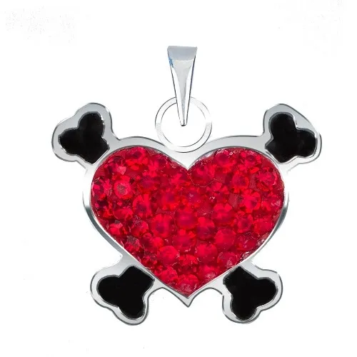 Přívěsek ze stříbra 925 - červené pirátské srdce se zirkony