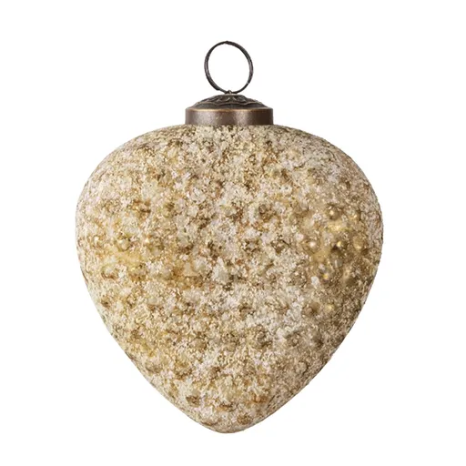 Béžovo bílá skleněná vánoční ozdoba ve tvaru srdce - Ø 10 cm 6GL3265