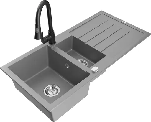 MEXEN/S Andres granitový dřez s odkapávačem včetně baterie Elia, šedá 6515-71-670101-70